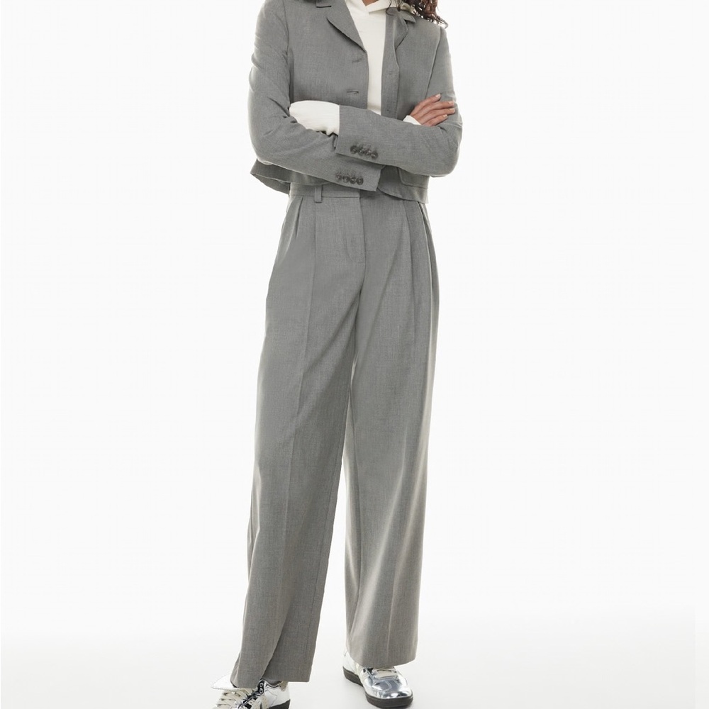 Aritzia Gray Wide-Leg Wool Blend Trousers